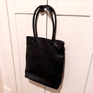 Black leather shoulder tote bag